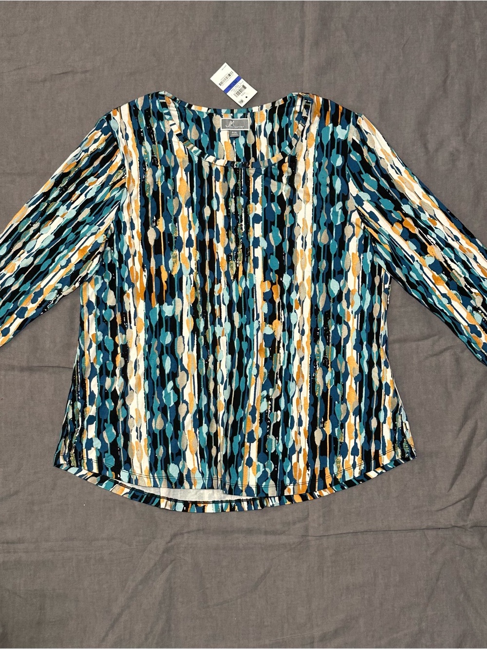 🆕 JM Collection Teal Multi Scoop Neck Long Sleeve Top